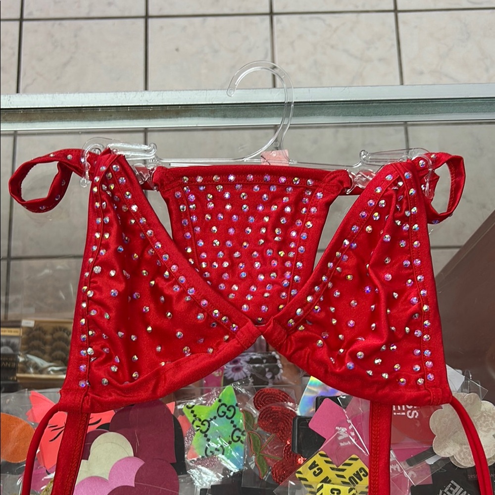 Red Rhinestone Embellished Top